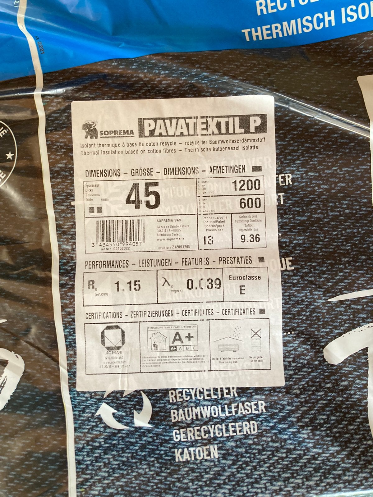 Isolatie katoenvezel milieuvriendelijk, Ophalen, Nieuw, 8 tot 12 cm, 15 m² of meer