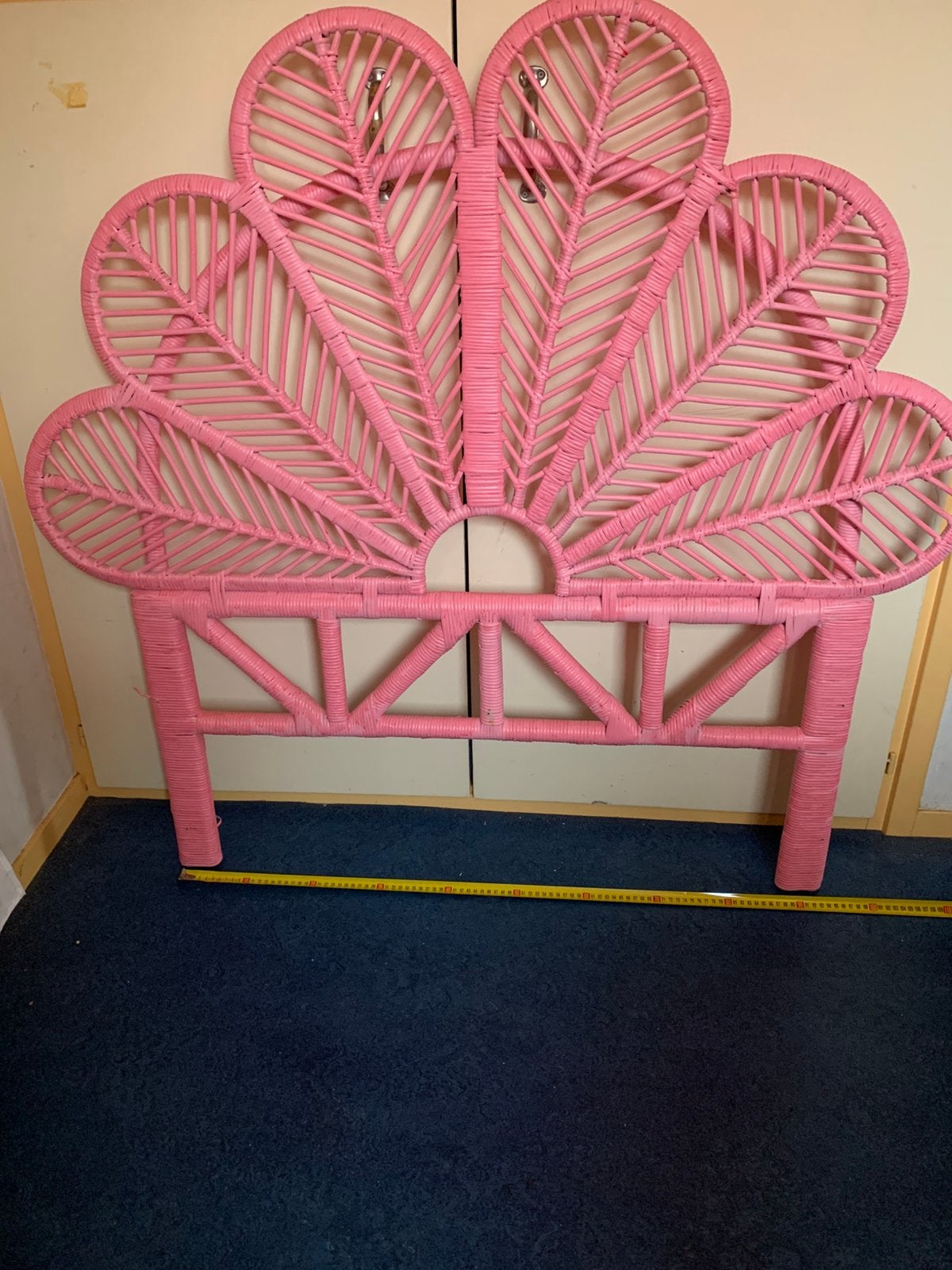Roze rotan hoofdbord 93 cm breed, Ophalen, Overige materialen, Vintage voor meidenkamer, Gebruikt