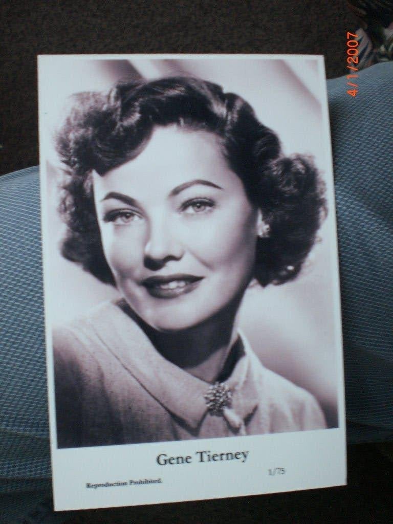 kaart Gene Tierney 12, Ophalen of Verzenden, 1980 tot heden, Ongelopen, Sterren en Beroemdheden