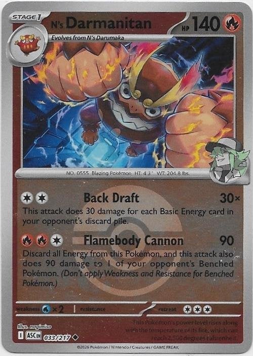 Ascended Heroes,  N's Darmanitan [rev. ball] 33/217, Verzenden, Nieuw, Losse kaart