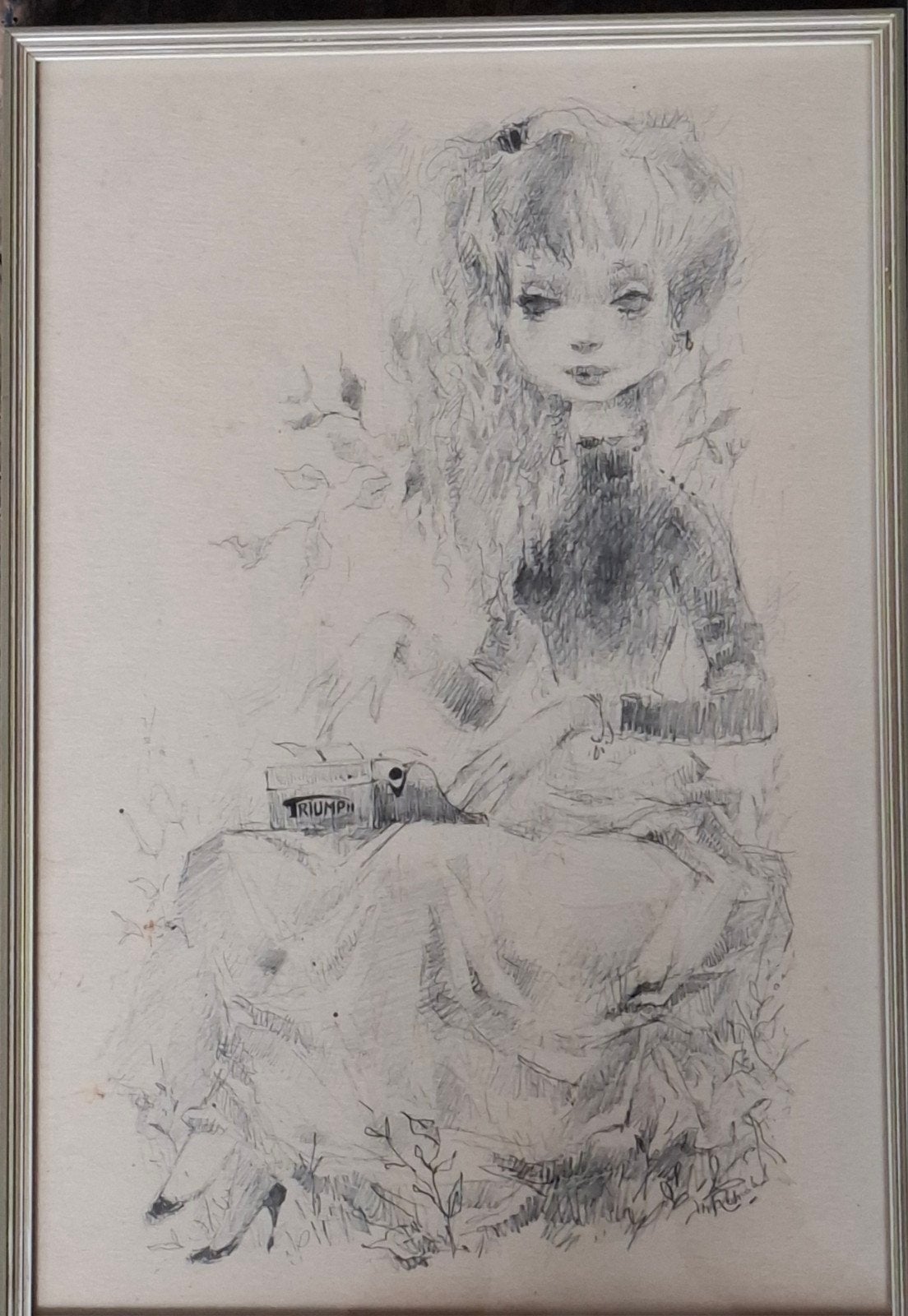 Secretaresse. Potlood tekening.  Sign. Ca 1930/1940., Antiek en Kunst, Kunst | Tekeningen en Foto's, Ophalen