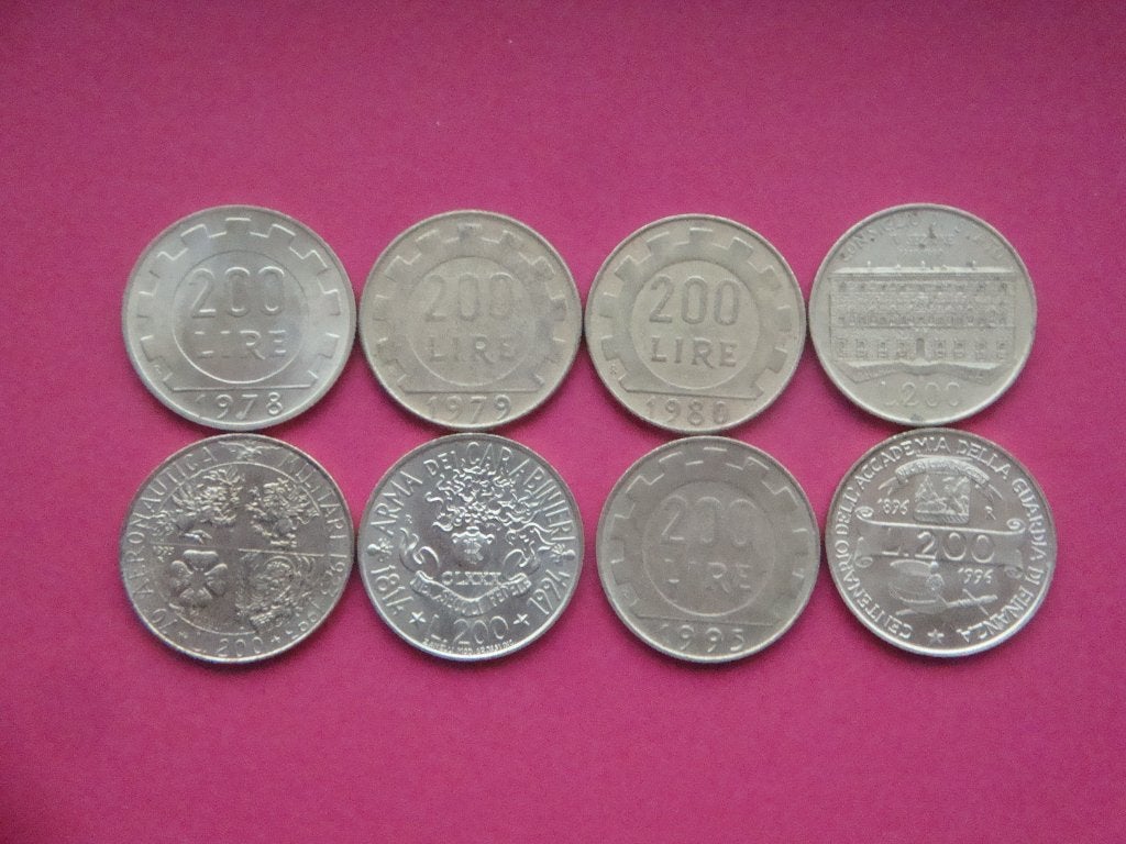 Italië setje munten 200 Lire 1978 / 1996., Postzegels en Munten, Munten | Europa | Niet-Euromunten, Verzenden, Italië, Setje