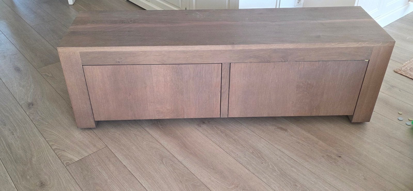 Eiken houten TV-meubel met opbergruimte, Gebruikt, 100 tot 150 cm, Eikenhout, Minder dan 100 cm