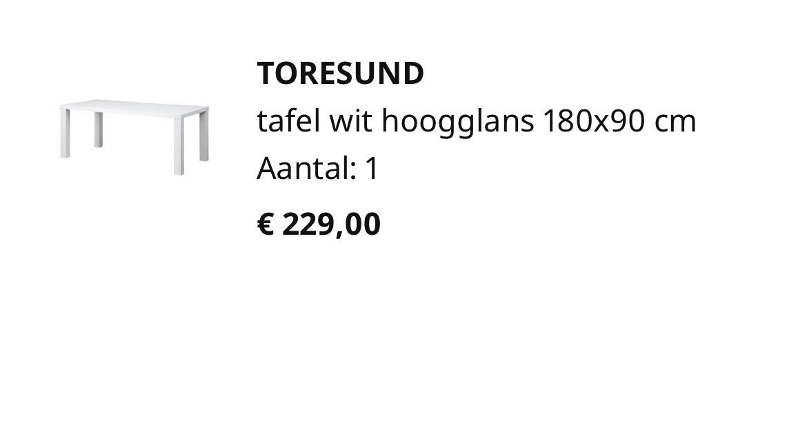 IKEA TORESUND tafel wit hoogglans 180x90 cm, Ophalen, Overige materialen, Gebruikt, 50 tot 100 cm