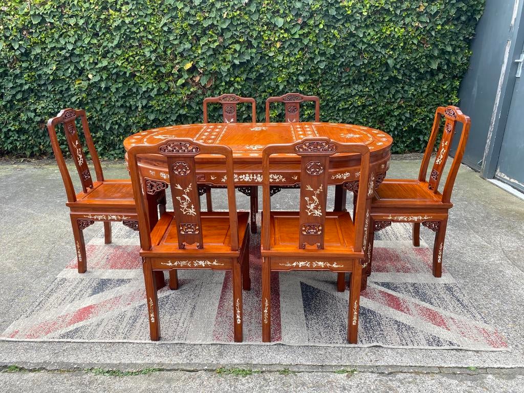 Chinese Rosewood eetkamer Set 6 x stoelen + Tafel !!, Chinese Set, Gebruikt, Chinese Rosewood eetkamer Set 6 x stoelen + Tafel