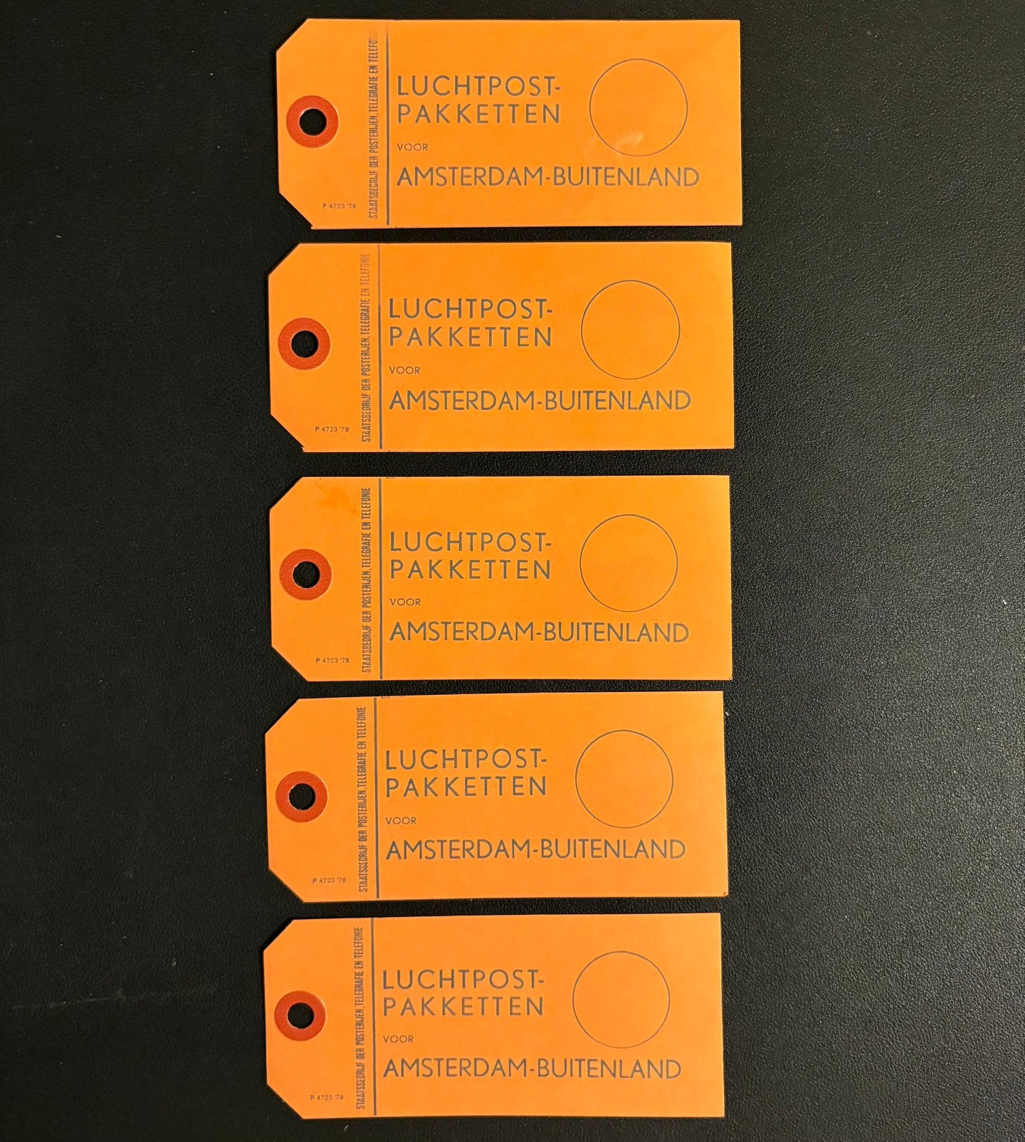 5 ongebruikte labels PTT luchtpost Amsterdam (1978), Ophalen of Verzenden, Zo goed als nieuw, Overige typen