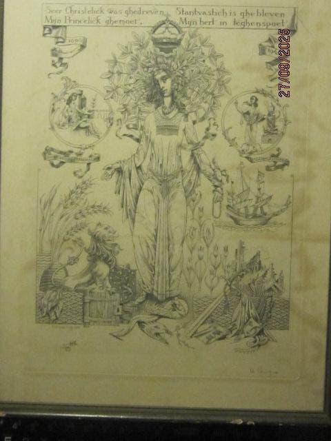 HUB LEVIGNE, ets/grav. 50 jar. Reg Jub Kon Wilhelmina, Antiek en Kunst, Ophalen of Verzenden