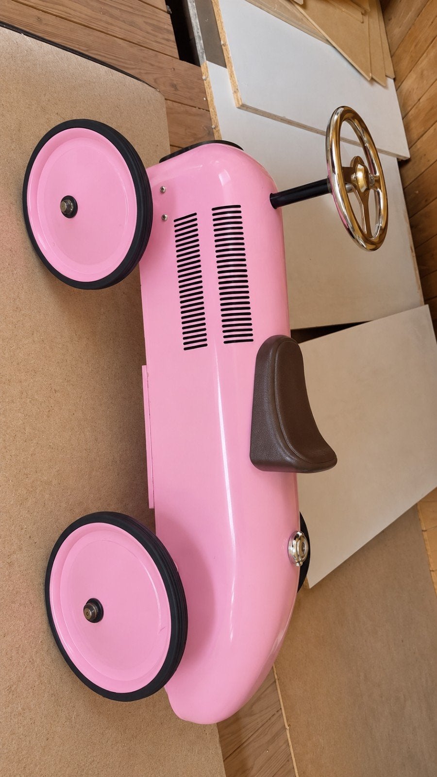 Prachtige Metalen Retro Loopauto – Roze met Chroom – Zgany, Ophalen, Zo goed als nieuw, Loopvoertuig