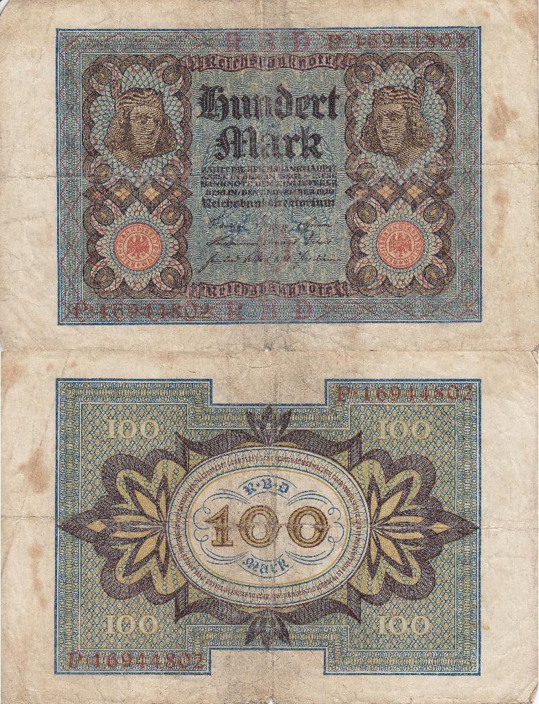 Duitsland (Weimarrepubliek) 100 Mark 1920 P-69b VG, Postzegels en Munten, Bankbiljetten | Europa | Niet-Eurobiljetten, Ophalen of Verzenden