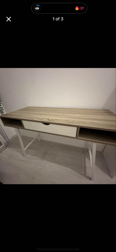 Jysk Abbetved Bureau 48x120 Licht Eiken Wit, Huis en Inrichting, Bureaus, Demontabel, Scandinavisch, Spaanplaat of MDF, Ophalen of Verzenden