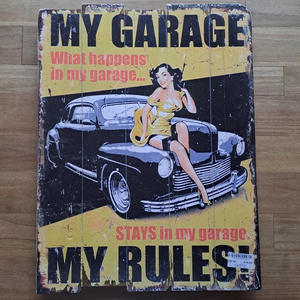 groot houten bord my garage my rules mancave, Ophalen of Verzenden