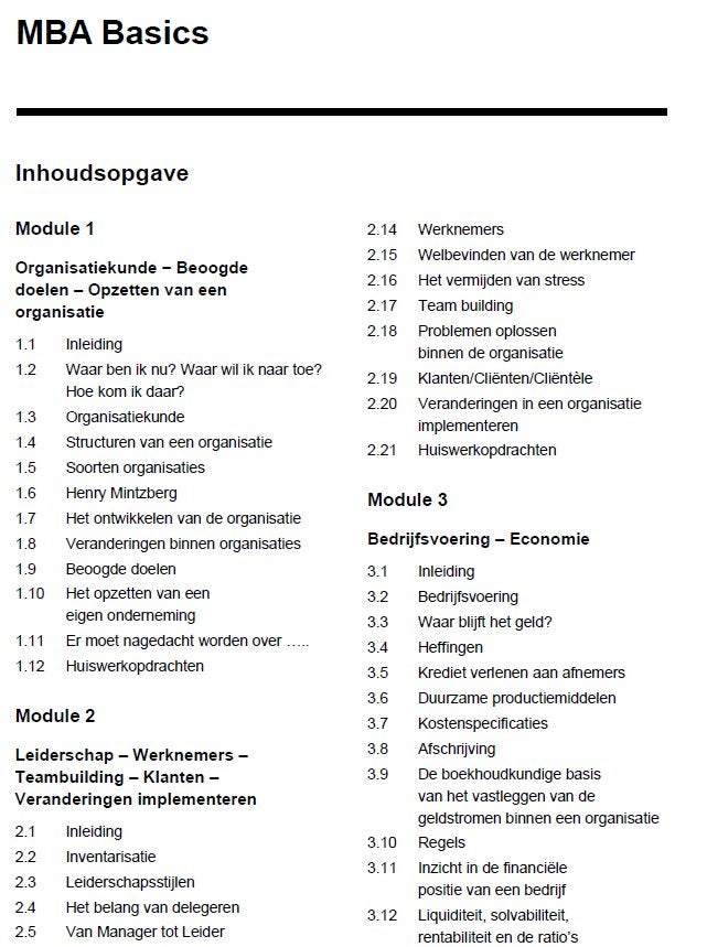 Cursus MBA Basics, Ophalen, Alpha