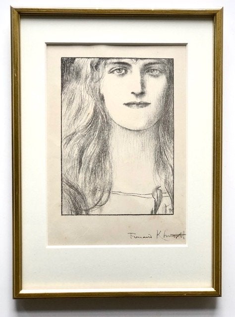 Fernand Khnopff ingelijste Lithografie 1898 The Studio, Portret en Figuren, Ophalen of Verzenden, Ingelijst, Lithografie
