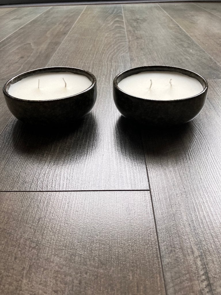 2 x kaars in luxe granieten schaal (12 x 12 x 5 cm): NIEUW, Ophalen of Verzenden, Nieuw, Steen/keramiek, Kaars