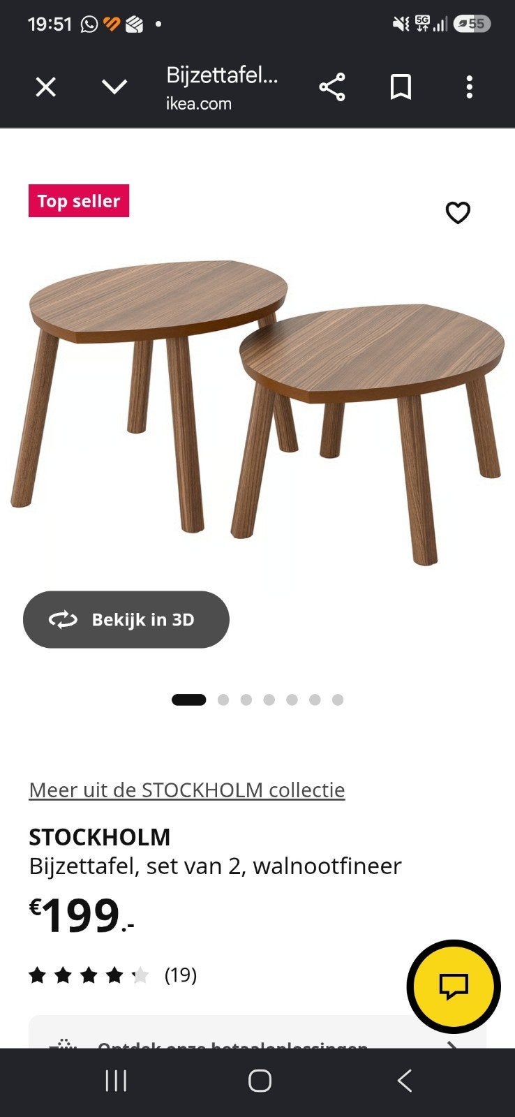 Ikea Stockholm bijzettafels, set van 2, walnootfineer, Huis en Inrichting, Ophalen, Minder dan 45 cm, Gebruikt, 55 tot 75 cm