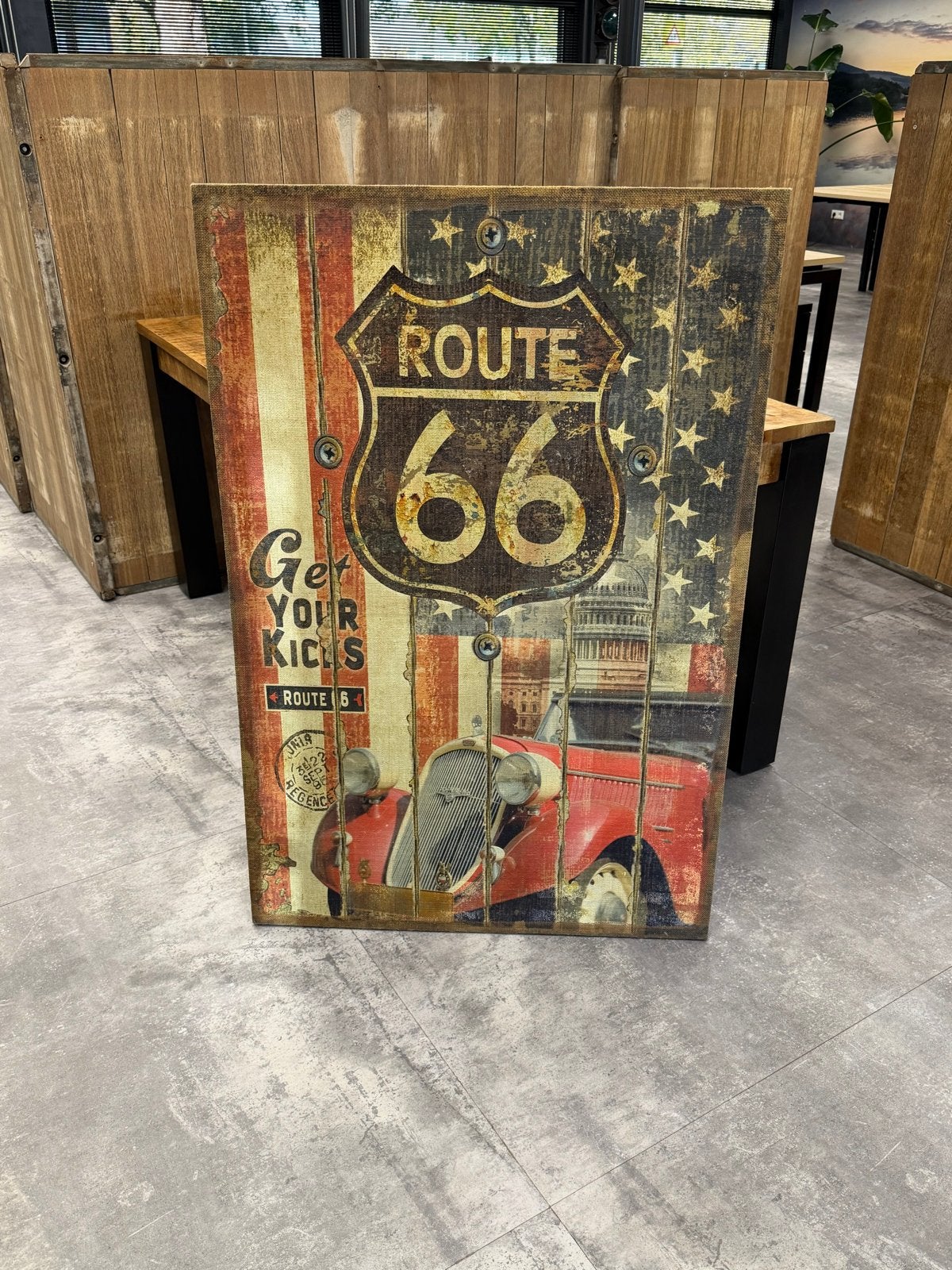 Route 66 Wanddecoratie Hout - Vintage Look, Hout, Decoratieobject, Ophalen of Verzenden, Zo goed als nieuw