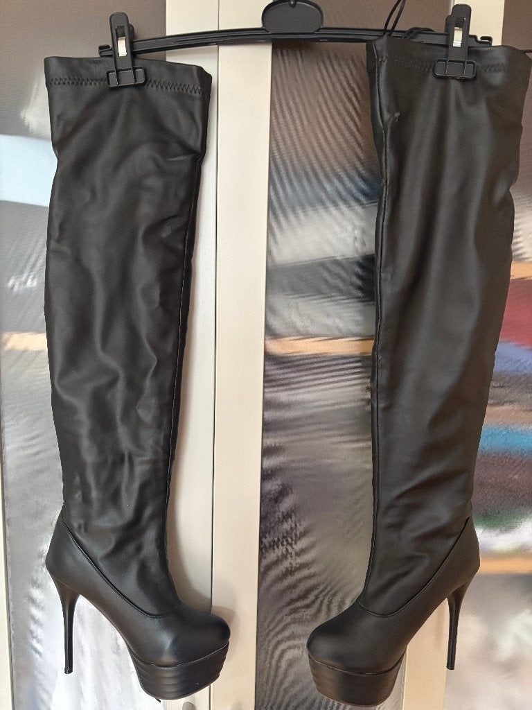 Sexy nieuwe hoge over de knie sexy 68 cm laarzen hak 13 cm, Hoge laarzen, Verzenden, Zwart, Nieuw
