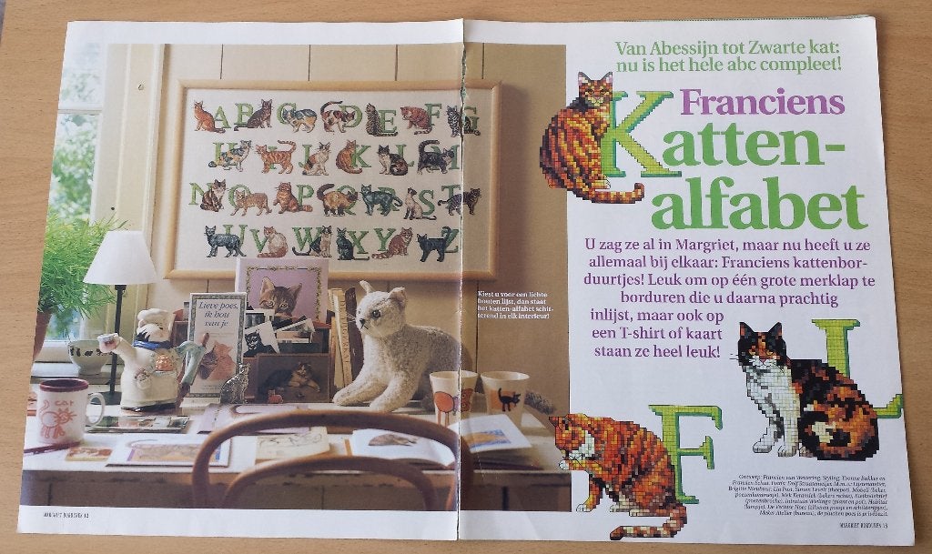 Franciens Katten ABC Patroon - Margriet - 1995, Patroon, Ophalen of Verzenden, Zo goed als nieuw, Handborduren