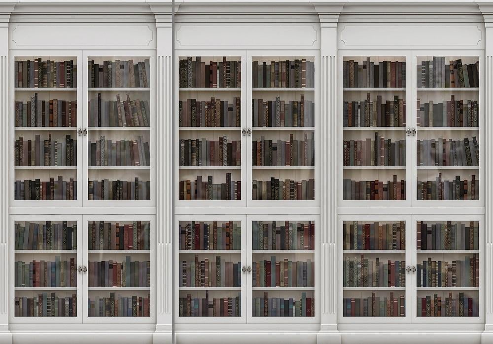 Boekenkast wit fotobehang, Boekenkast behang, Huis en Inrichting, Stoffering | Behang, Verzenden, Minder dan 10 m², Wit, Boekenkast, Bibliotheek, Boeken, Kasten
