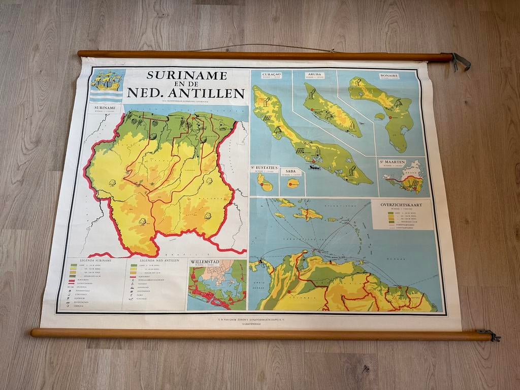 Vintage schoolplaat Suriname en Nederlandse Antillen, Ophalen, Aardrijkskunde