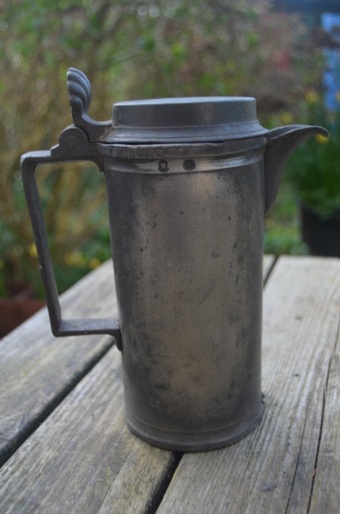 Tinnen klepkan / koffiepot gemerkt, Ophalen of Verzenden