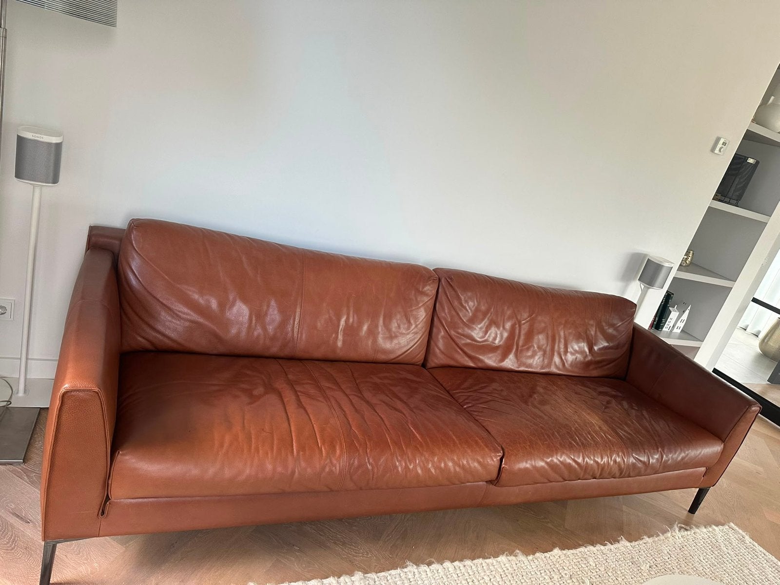 Kalfslederen bank ‘heelz’ van Design on Stock, cognackleur, Ophalen, 250 tot 300 cm, Gebruikt, Driepersoons