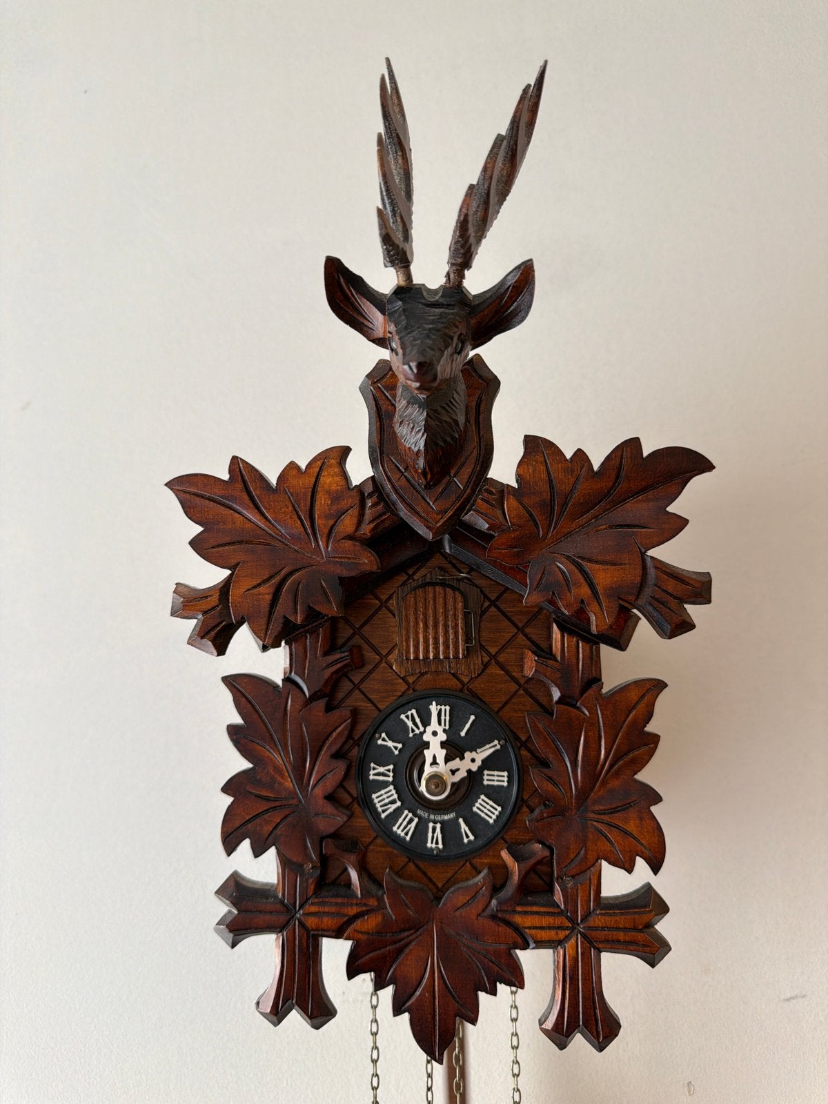 Antieke Koekoeksklok met Hertenkop - Handgesneden Hout, Antiek en Kunst, Ophalen