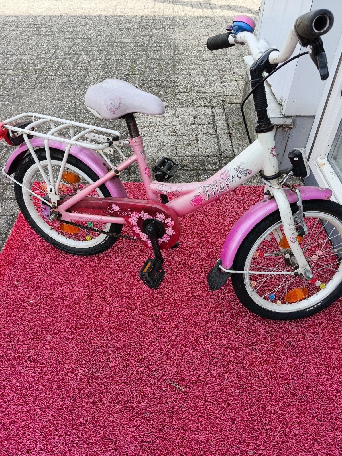 Loekie kinderfiets 16 inch - Roze/Wit, Ophalen, Terugtraprem, Loekie, 16 tot 20 inch
