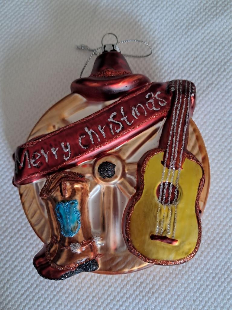 een glazen kerstornament in een western-thema,, Diversen, Kerst, Ophalen of Verzenden