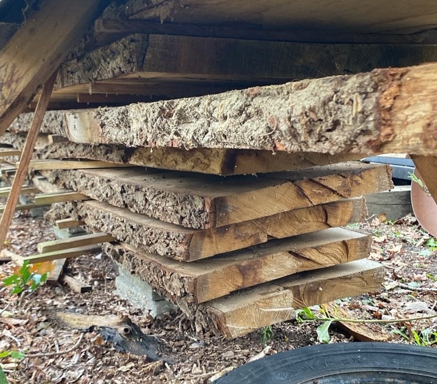 Fijnbezaagde eiken schaaldelen B 45cm, D 5cm, L 600cm., Ophalen, Eiken, Nieuw, Plank