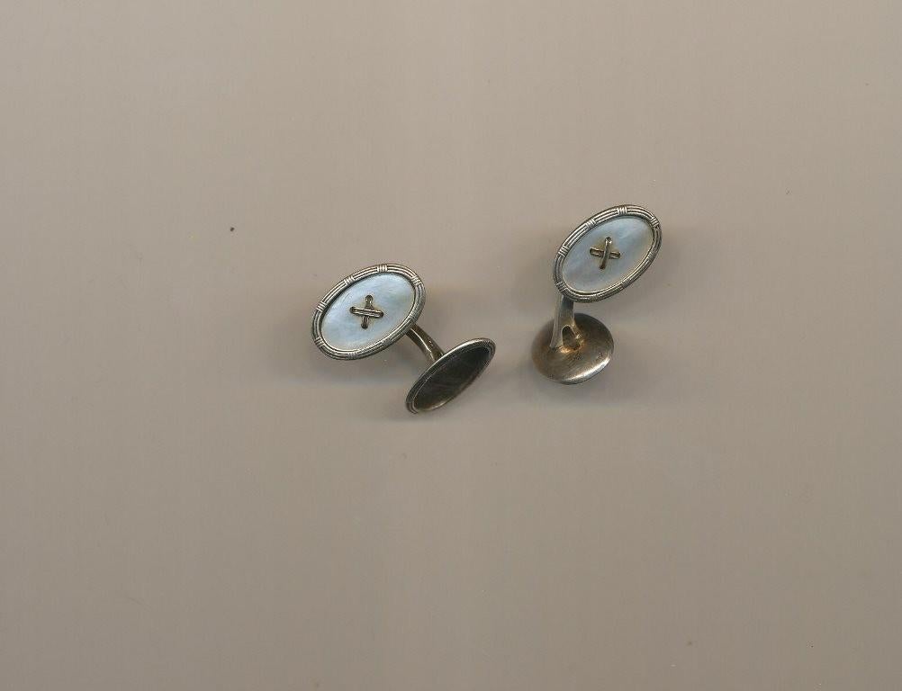 Art Deco Manchetknopen Zilver & Moederparel, Sieraden, Tassen en Uiterlijk, Manchetknopen, Verzenden, Gebruikt, Zilver