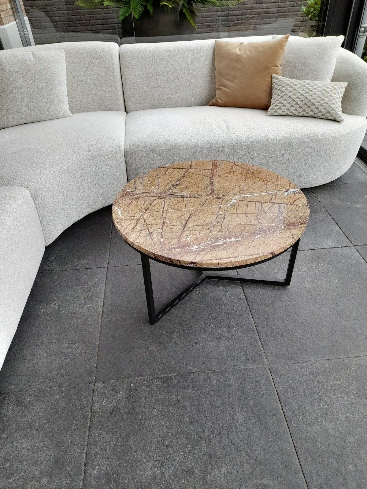 Prachtige ronde salontafel met marmeren blad, Ophalen of Verzenden, Zo goed als nieuw, Rond, Metaal