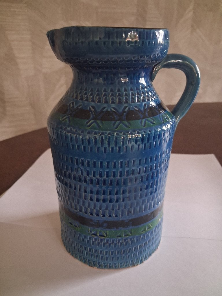 Te koop: Blauw keramische kan van Rimini Blu aardewerk, Antiek en Kunst, Ophalen