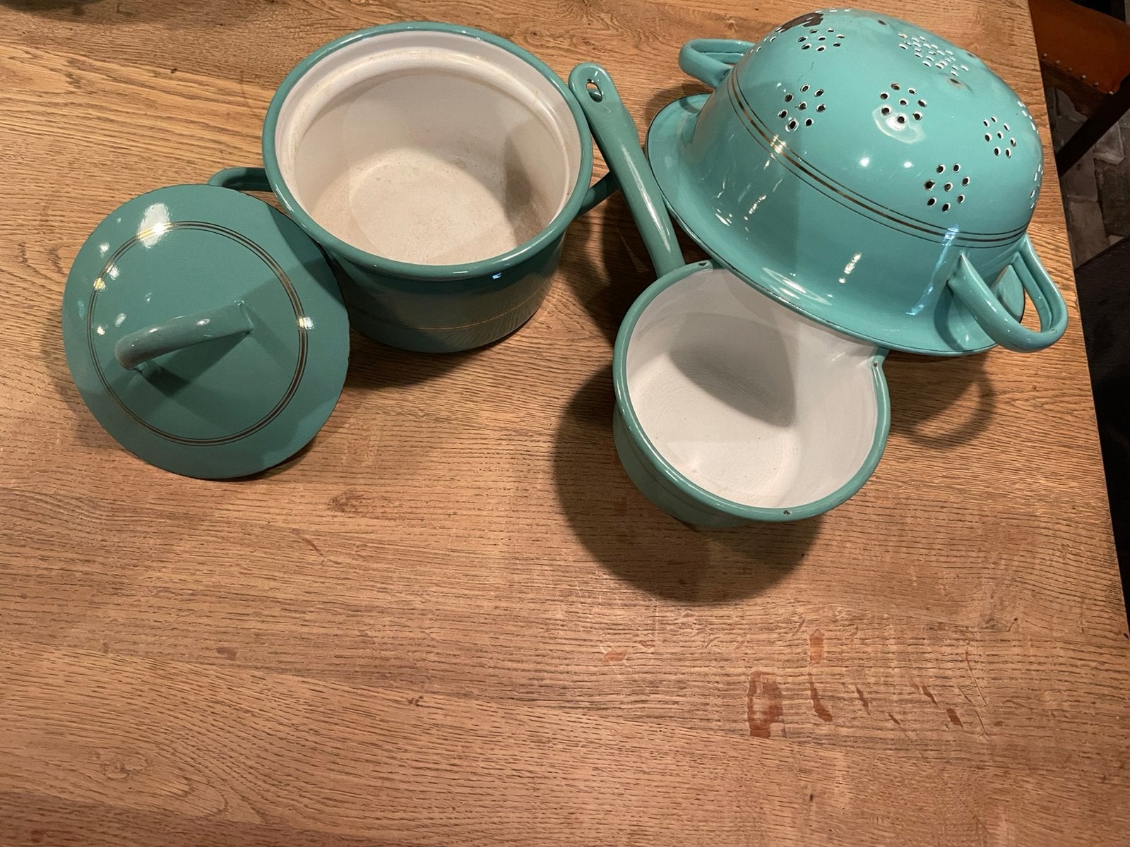 Aqua kleur Emaille kook gerei, Ophalen