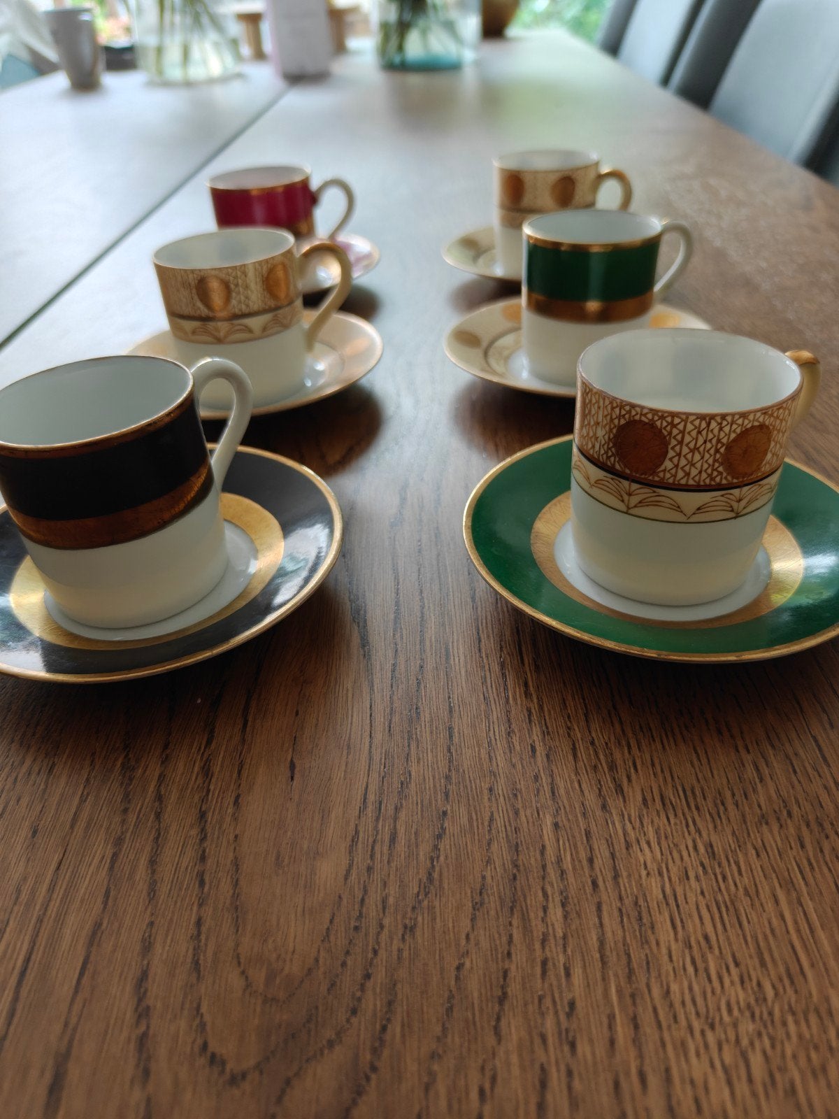 Set van 6 antieke espresso kopjes met schotels, Ophalen of Verzenden
