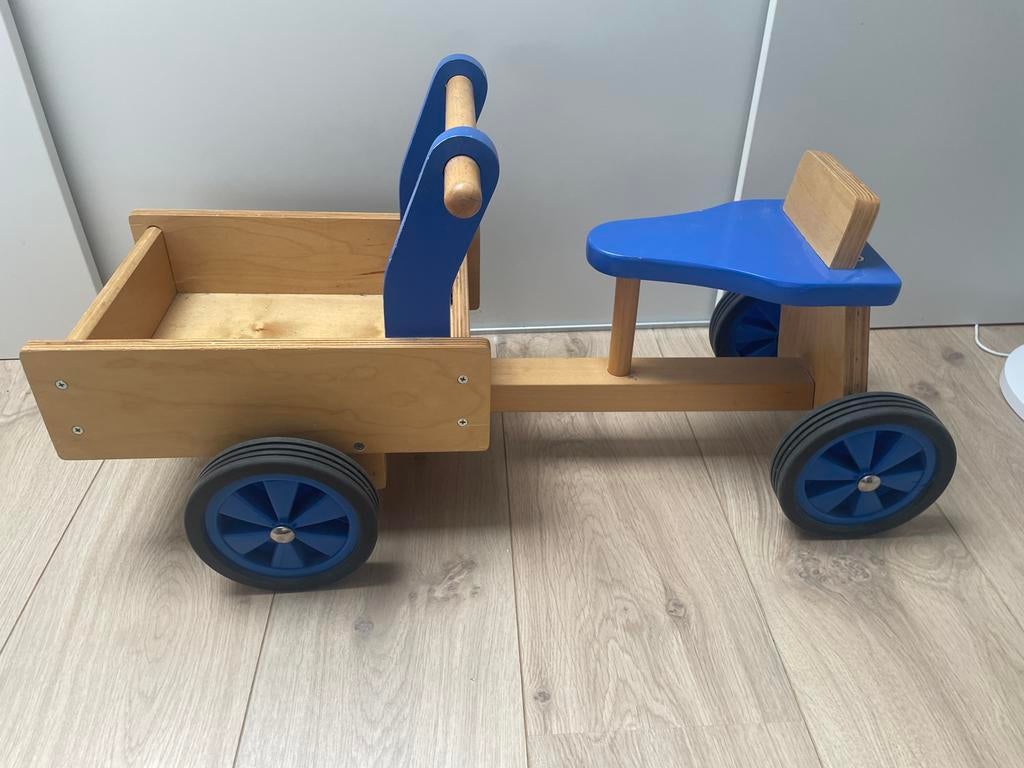 Houten loopwagen met kar - blauw en naturel, Kinderen en Baby's, Speelgoed | Speelgoedvoertuigen, Gebruikt, Ophalen