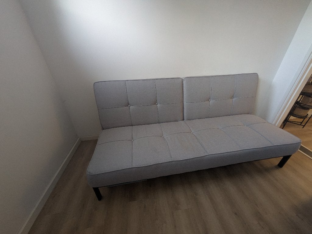 Slaapbank licht grijs, 100 cm, Tweepersoons, Zo goed als nieuw, Grijs