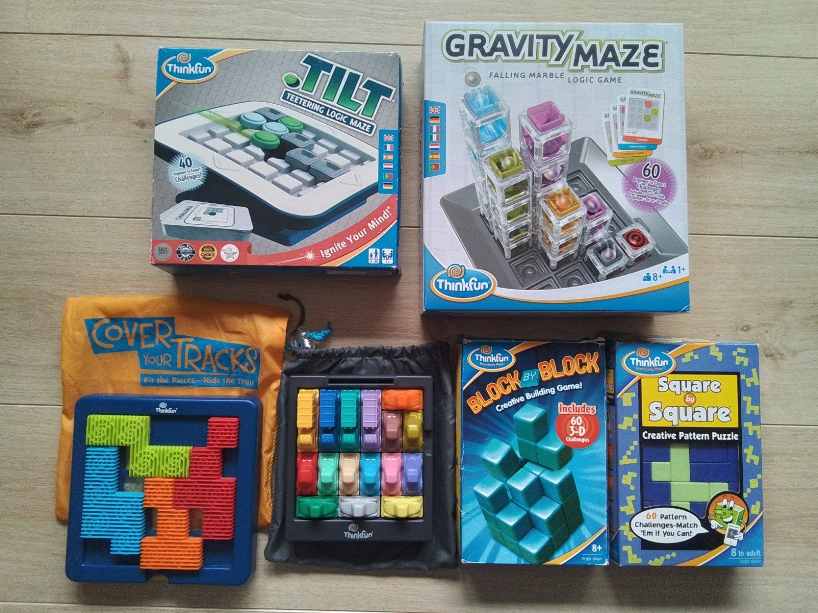 Zes spellen van Thinkfun: o.a. Rushhour, Gravity Maze, Ophalen of Verzenden, Minder dan 500 stukjes, Zo goed als nieuw