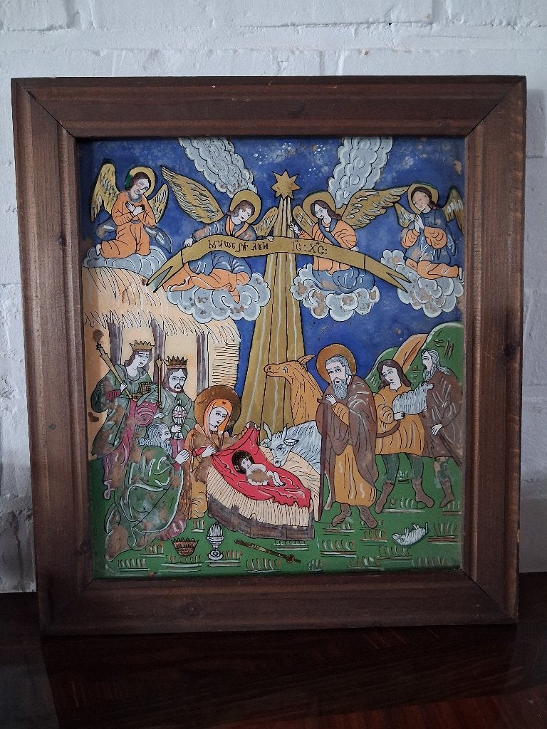 Orthodox antieke schildering achter glas, Ophalen
