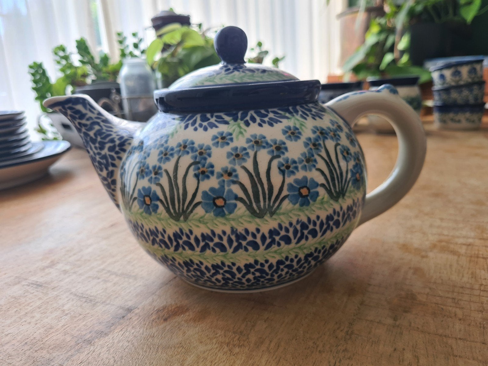 Bunzlau theepot met bloemmotief, Gebruikt, Keramiek, Ophalen of Verzenden, Theepot