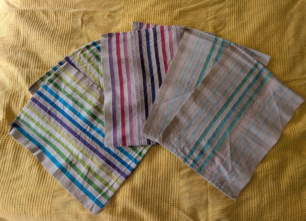 Set van 6 gestreepte multicolor placemats, 100% katoen, Katoen, Zo goed als nieuw, Placemat, Meerkleurig