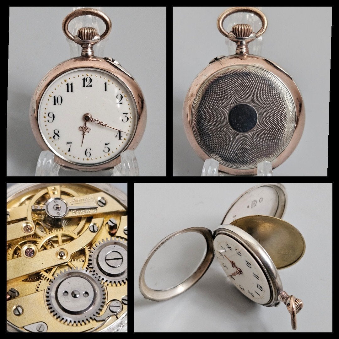 Antiek zilver,  deels verguld dames zakhorloge loopt keurig, Antiek en Kunst, Ophalen of Verzenden, Zilver