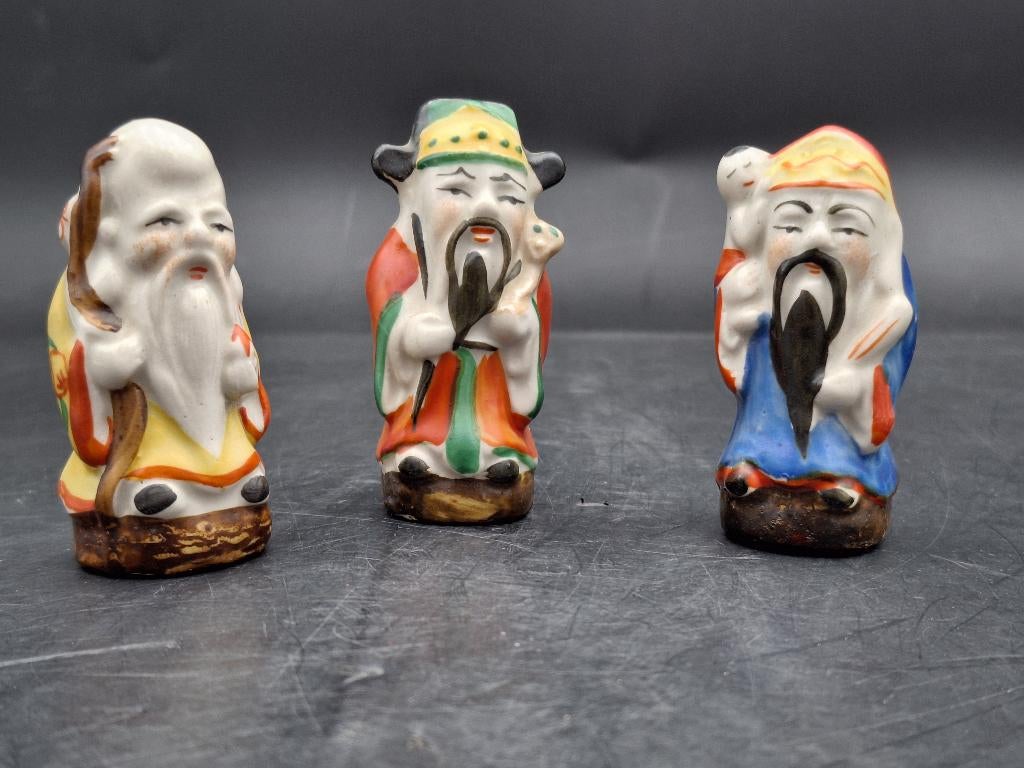 3 oude porseleinen Aziatische mannetjes, jaren 70, Antiek en Kunst, Curiosa en Brocante, Ophalen of Verzenden