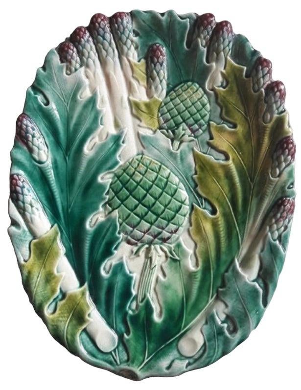 Frans antieke majolica asperge serveerschaal izgst, Verzenden