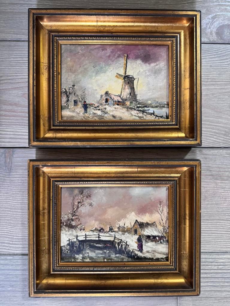 2 Winterlandschappen - Olieverf - Kunsthandel Wiebes A’dam, Antiek en Kunst, Kunst | Schilderijen | Klassiek, Ophalen of Verzenden