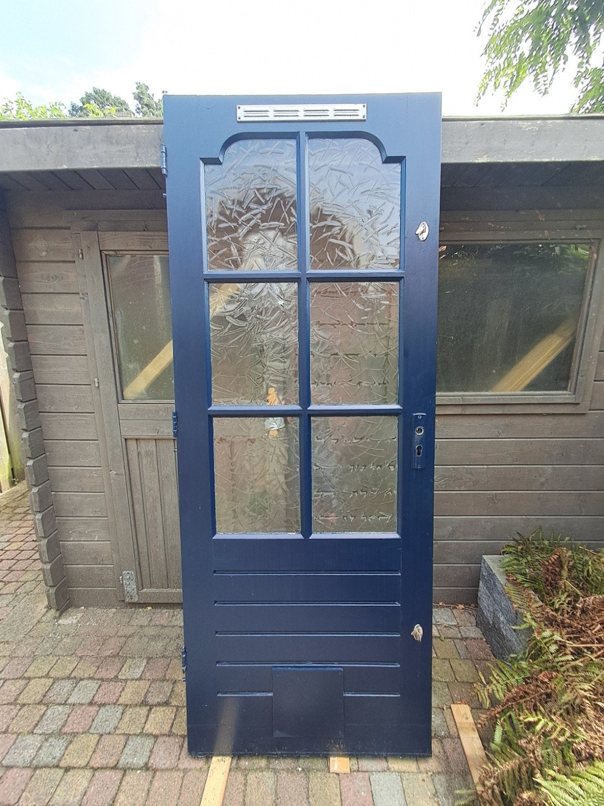 Buitendeur hardhout 211x82,2 enkelglas, Ophalen, Gebruikt, 80 tot 100 cm, Buitendeur