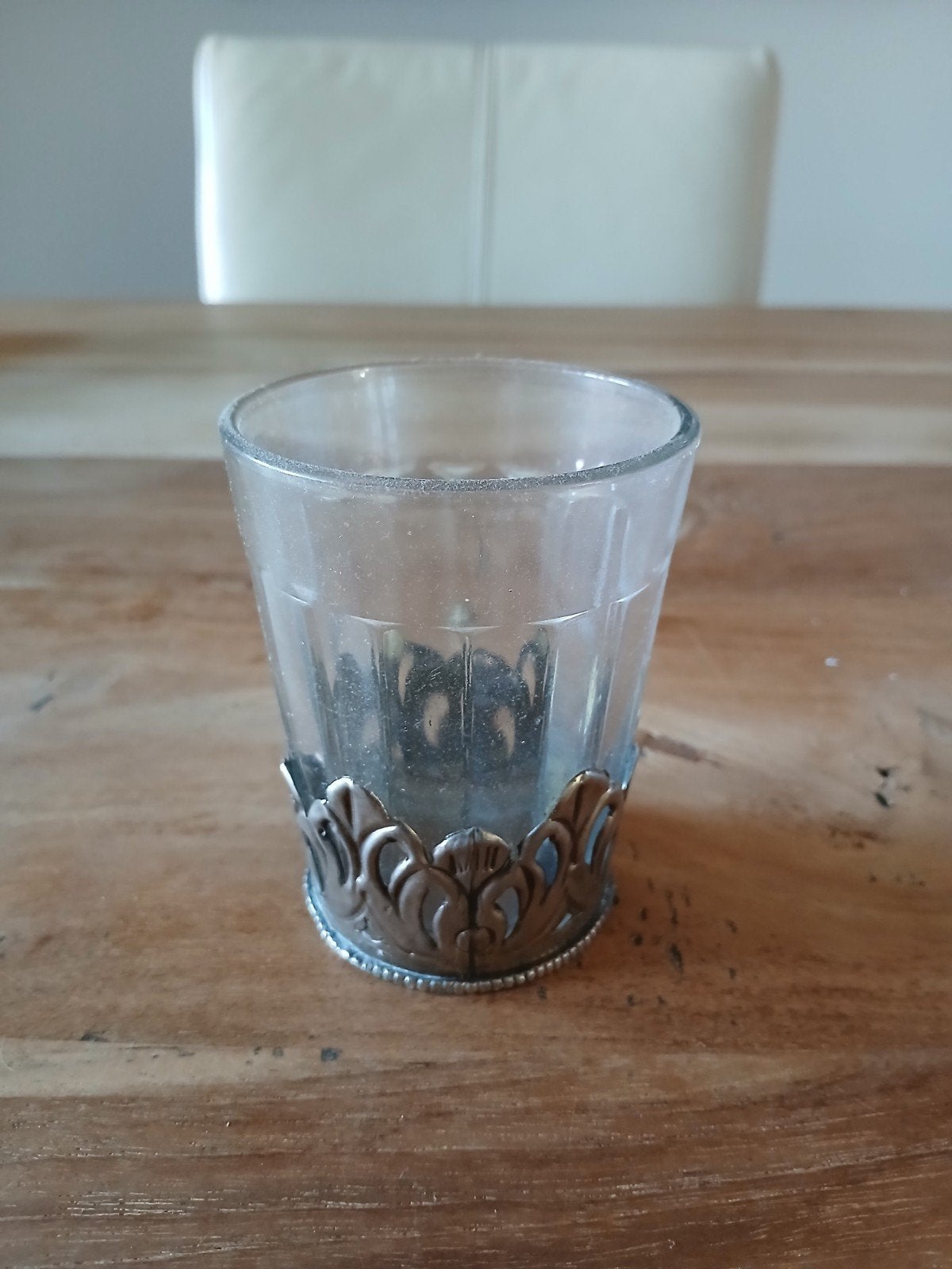 Vintage Glazen Beker met Metalen Houder, Ophalen
