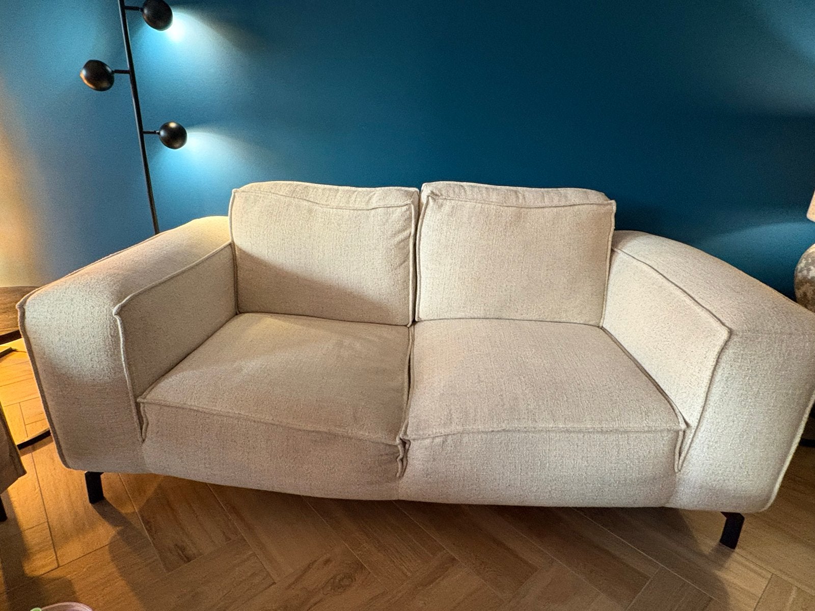 Gratis 2-zitsbank in beige stof, Ophalen, Gebruikt, 150 tot 200 cm, Tweepersoons
