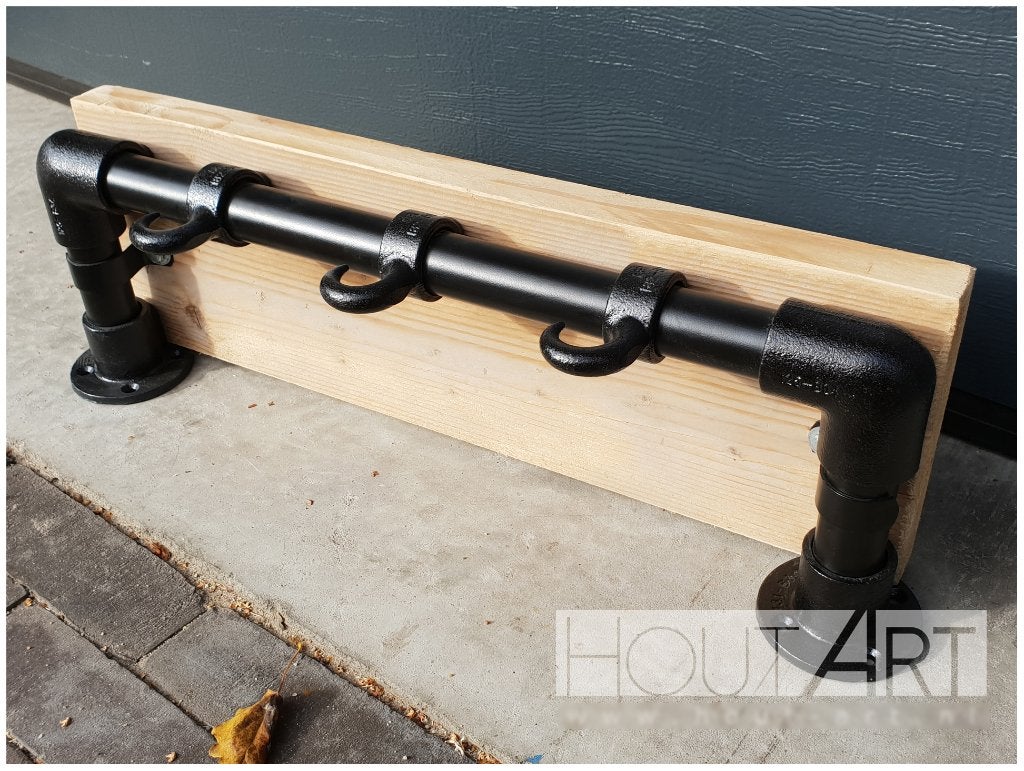 Kapstok ZWARTE steigerbuis GEBRUIKT steigerhout, Huis en Inrichting, Wandkapstok, Info@hout-art.nl, Nieuw, Ophalen of Verzenden