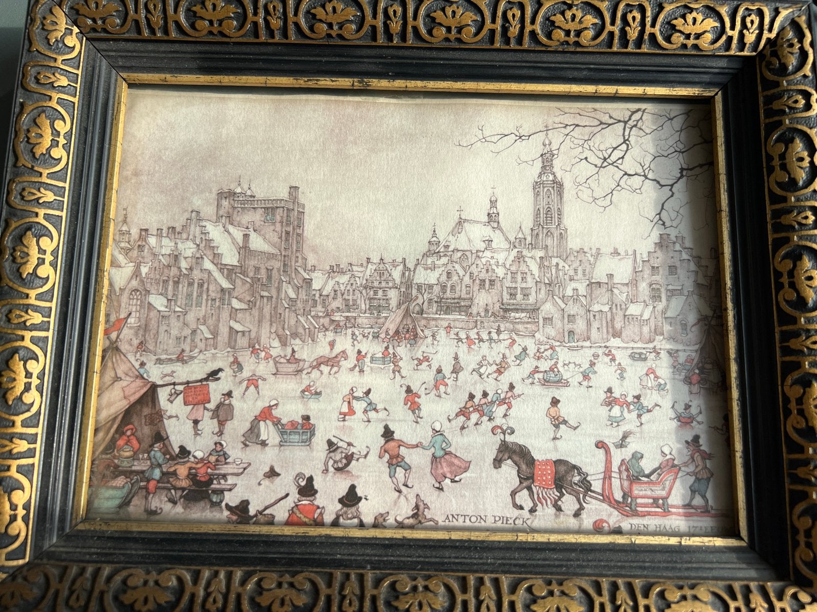 Anton Pieck - Den Haag 27 eeuw - Ingelijste prent, Antiek en Kunst, Ophalen of Verzenden, Print, Prent, Ingelijst